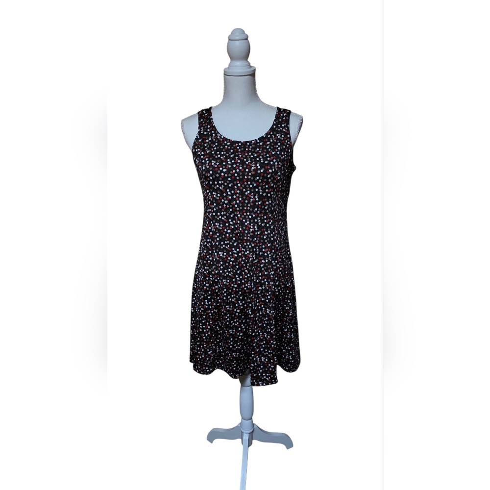 Perceptions Petite Small Sleeveless Fit & Flare Dress Black Multicolor Polka Dot - Picture 2 of 8